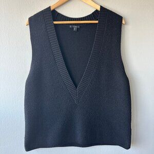 COS Black 100% Wool Knit-Rib V-Neck Sweater Vest Womens Size M